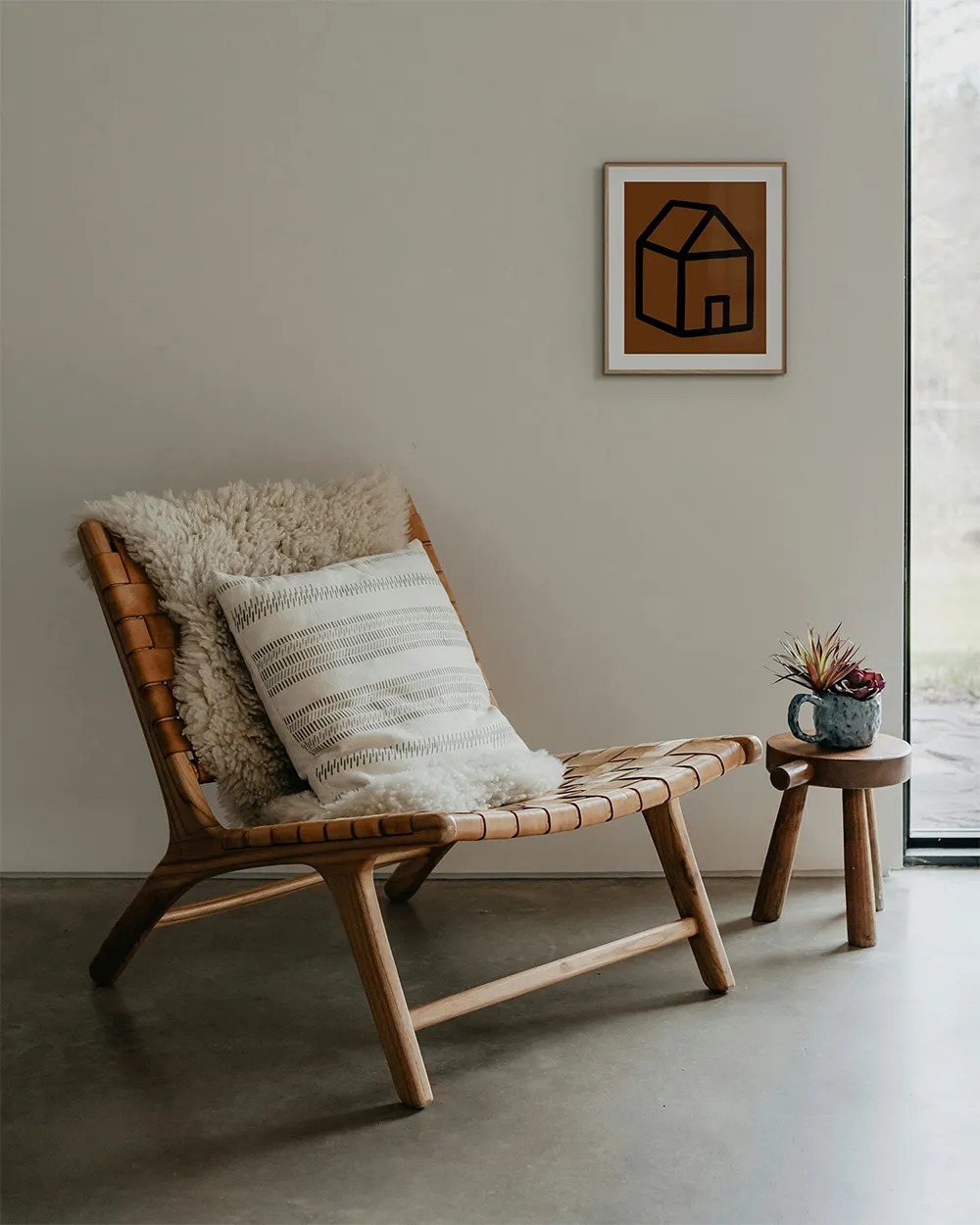 Framed 'Home' series archival reproduction print styled in a modern residential interior gallery wall